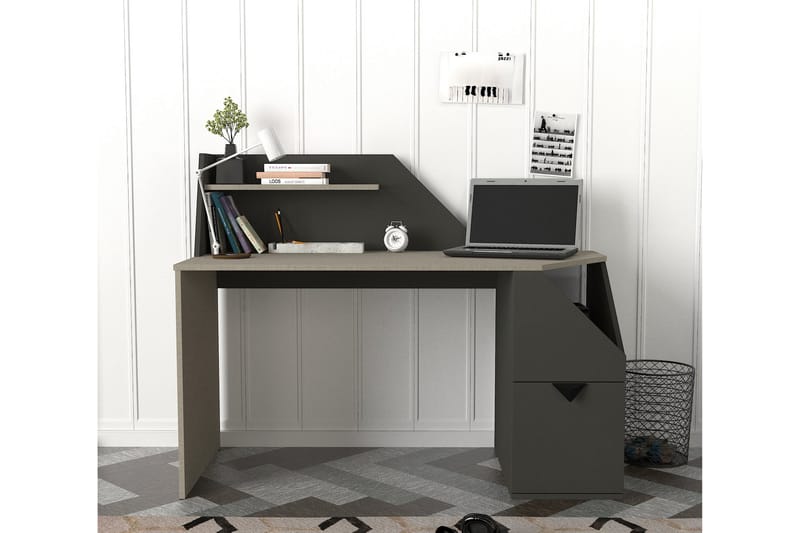 RAMBIN Skrivbord 140 cm med Förvaring Hyllor + Skåp Antracit - Skrivbord - Bord