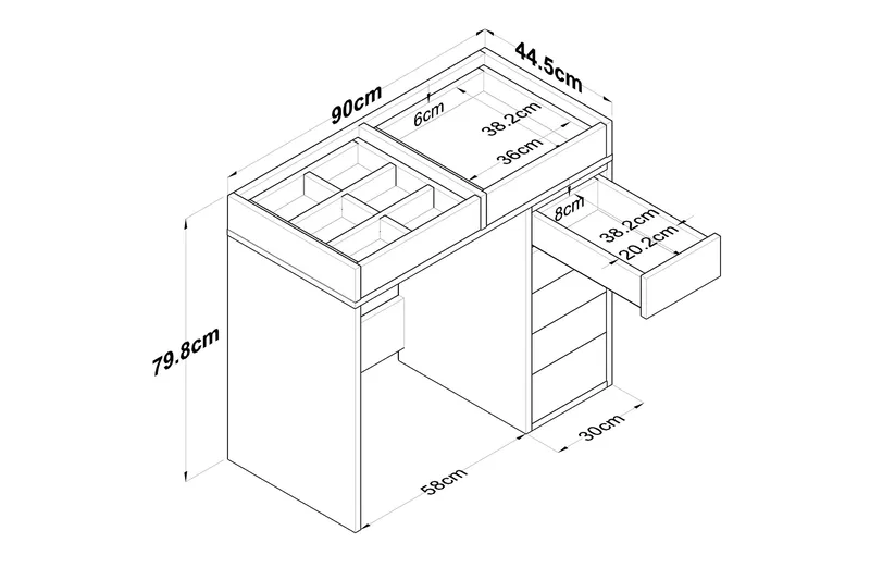 Ramender Sminkbord 90 cm - Glasskiva - Möbler - Bord