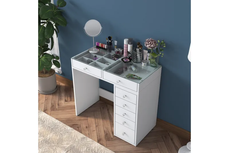 Ramender Sminkbord 90 cm - Glasskiva - Möbler - Bord