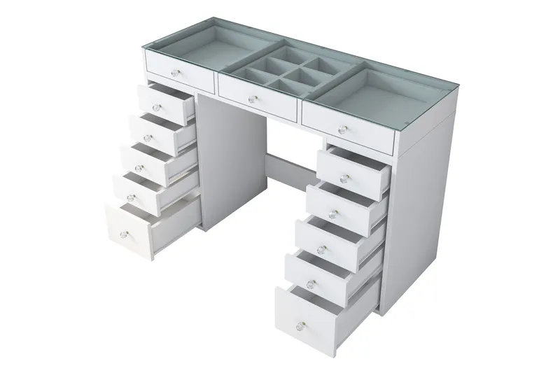 Ramender Sminkbord med förvaring Bordsskiva Glas 120 cm - Vit - Möbler - Bord