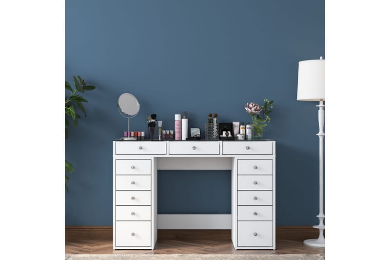 Ramender Sminkbord med förvaring Bordsskiva Glas 120 cm - Vit - Möbler - Bord