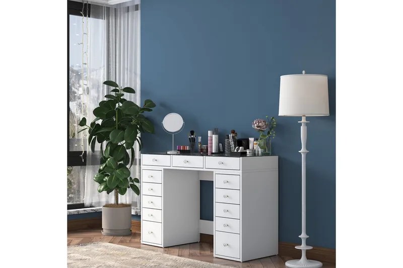 Ramender Sminkbord med förvaring Bordsskiva Glas 120 cm - Vit - Möbler - Bord