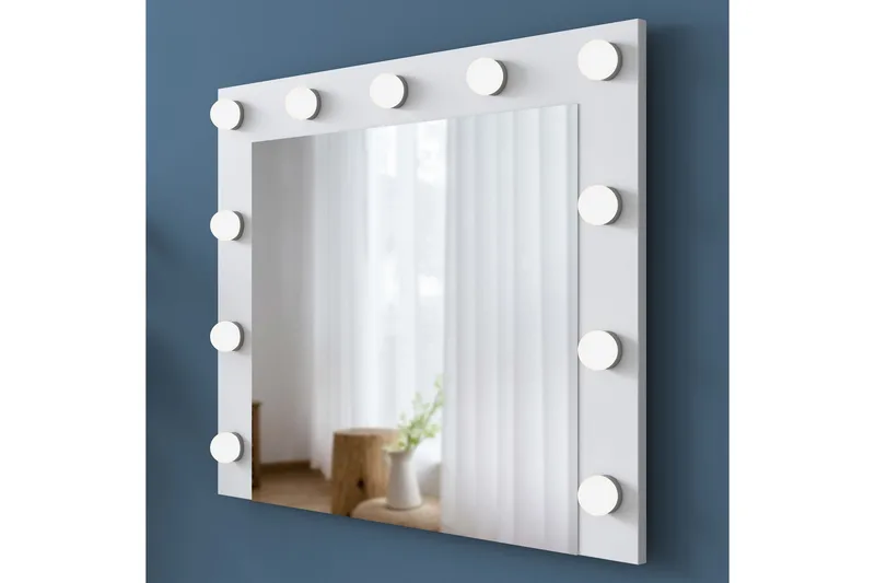 Ramender Stort Sminkbord med spegel och lampor med förvaring - Glas / Vit - Möbler - Bord