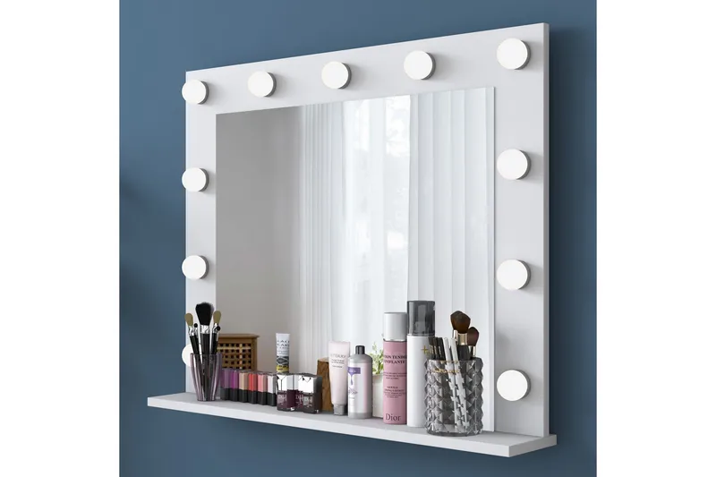 Ramender Stort Sminkbord med spegel och lampor med förvaring - Vit - Möbler - Bord