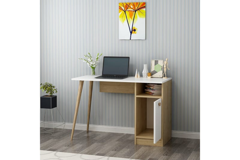 RIJNSA Skrivbord 110 cm Vit/Natur - Möbler - Bord
