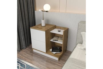 Rinorea Sängbord 72x60 cm i Ek med Lådor och Förvaring - Vit - Möbler - Bord