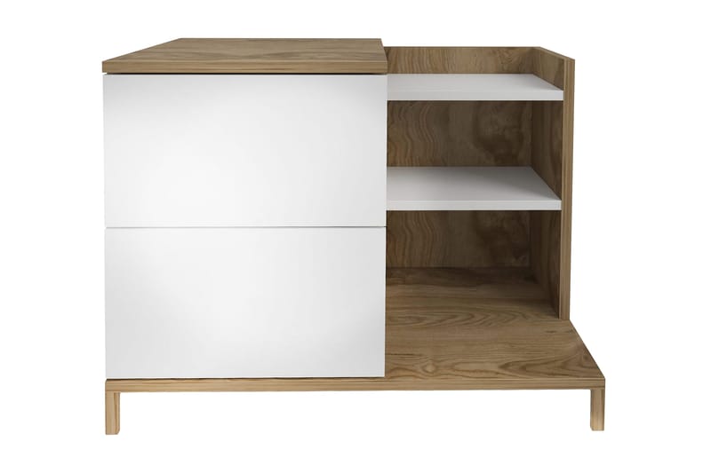 Rinorea Sängbord 72x60 cm i Ek med Lådor och Förvaring, Vit