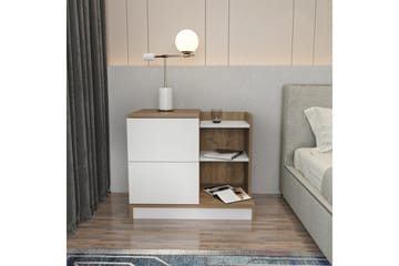 Rinorea Sängbord 72x60 cm i Ek med Lådor och Förvaring - Vit - Möbler - Bord