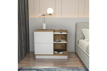 Rinorea Sängbord 72x60 cm i Ek med Lådor och Förvaring - Vit - Möbler - Bord