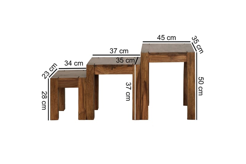 ROUNKLES Satsbord 45 cm 3 Bord Massivt Trä - Möbler - Bord