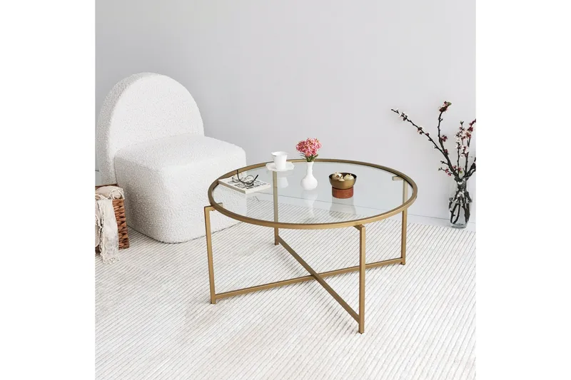 Rowman Soffbord 83 cm Runt - Guld/Glas - Möbler - Bord