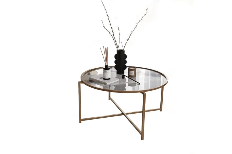 Rowman Soffbord 83 cm Runt - Guld/Rökfärgat Glas - Möbler - Bord