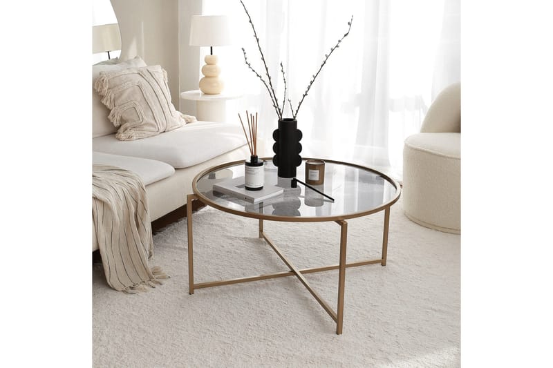Rowman Soffbord 83 cm Runt - Guld/Rökfärgat Glas - Möbler - Bord