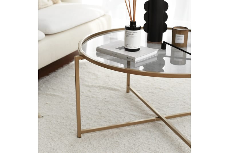 Rowman Soffbord 83 cm Runt - Guld/Rökfärgat Glas - Möbler - Bord