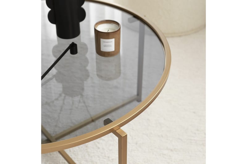 Rowman Soffbord 83 cm Runt - Guld/Rökfärgat Glas - Möbler - Bord