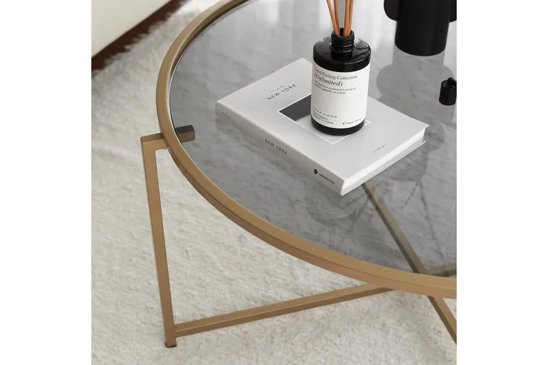 Rowman Soffbord 83 cm Runt - Guld/Rökfärgat Glas - Möbler - Bord