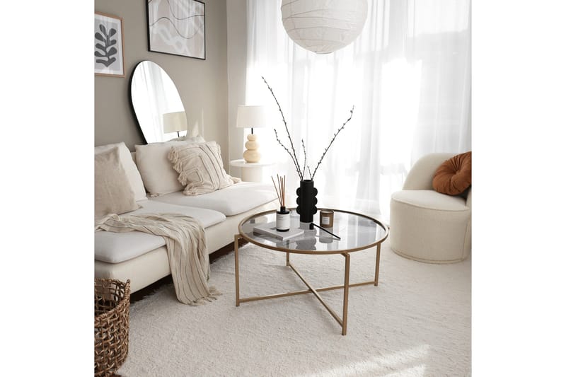 Rowman Soffbord 83 cm Runt - Guld/Rökfärgat Glas - Möbler - Bord