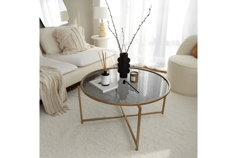 Rowman Soffbord 83 cm Runt - Guld/Rökfärgat Glas - Möbler - Bord