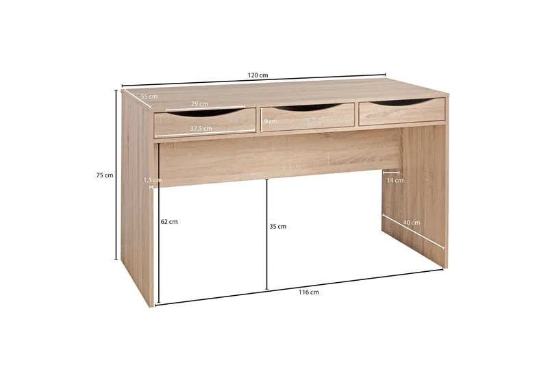 Ryea Skrivbord 120 cm med Förvaring 3 Lådor - Natur - Möbler - Bord