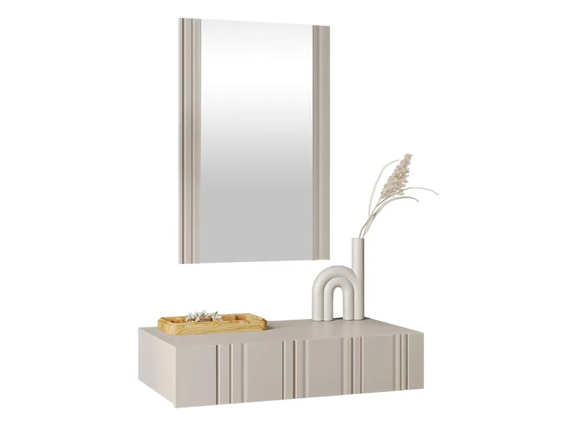 Rynlin Sminkbord med Förvaring och Lådor i Trä med Glasspegel, Beige