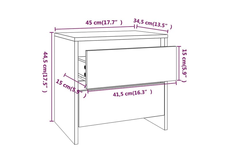 Sängbord 2 st rökfärgad ek 45x34,5x44,5 cm spånskiva - Brun - Sängbord - Bord