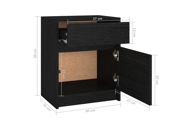 Sängbord 2 st svart 40x31x50 cm massivt furu - Svart - Sängbord - Bord