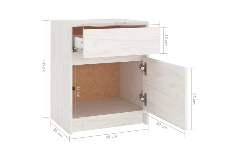 Sängbord 2 st vit 40x31x50 cm massivt furu - Vit - Sängbord - Bord