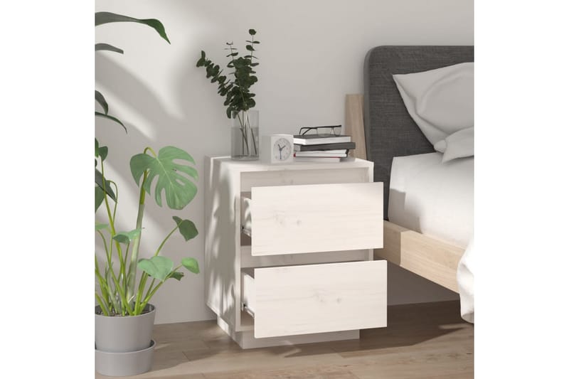 Sängbord 2 st vit 40x35x50 cm massiv furu - Vit - Möbler - Bord