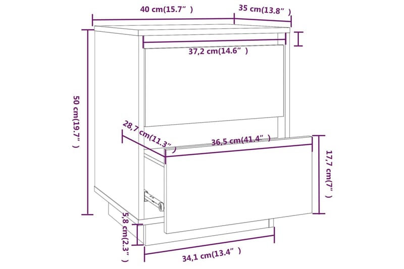 Sängbord 2 st vit 40x35x50 cm massiv furu - Vit - Möbler - Bord