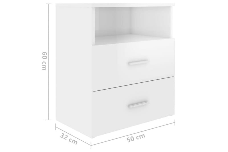 Sängbord 2 st vit högglans 50x32x60 cm spånskiva - Vit - Sängbord - Bord