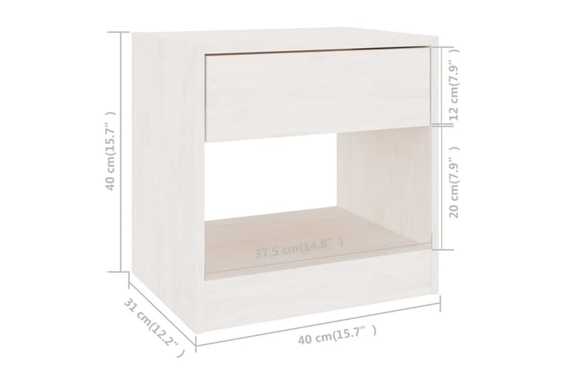 Sängbord 40x31x40 cm massiv furu vit - Vit - Möbler - Bord