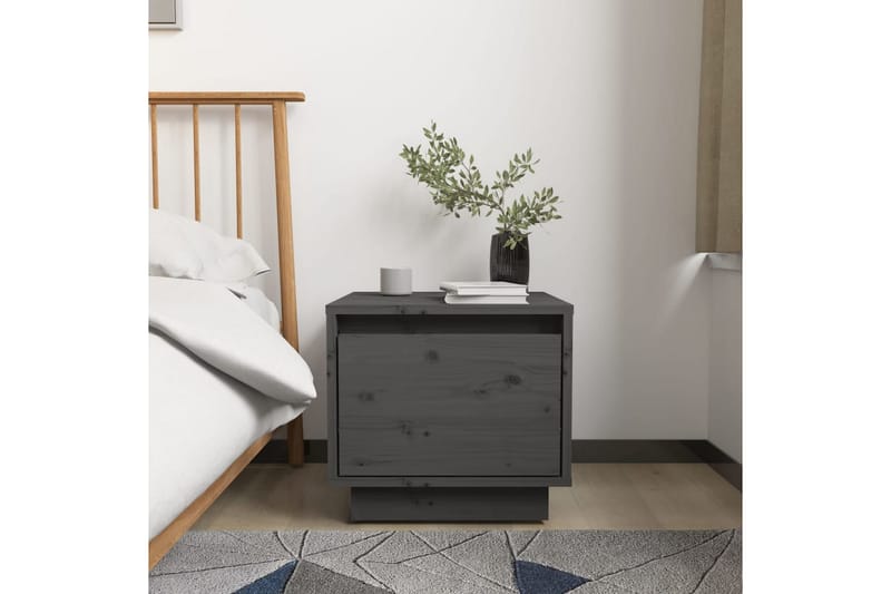 Sängbord grå 35x34x32 cm massiv furu - Grå - Sängbord - Bord