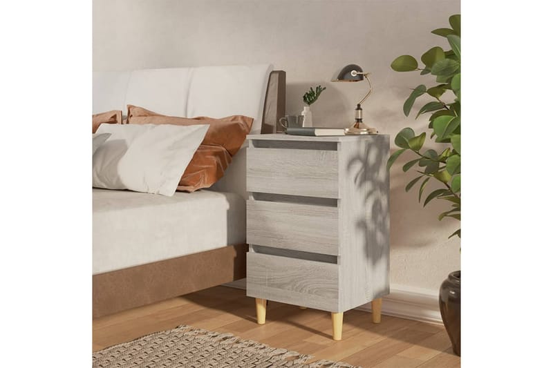 Sängbord med ben i massivt trä 2 st grå sonoma 40x35x69 cm - Grå - Sängbord - Bord
