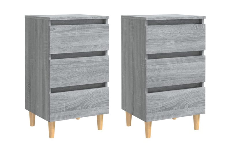 Sängbord med ben i massivt trä 2 st grå sonoma 40x35x69 cm - Grå - Sängbord - Bord
