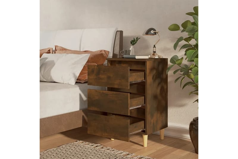 Sängbord med ben i massivt trä 2 st rökfärgad ek 40x35x69 cm - Brun - Möbler - Bord