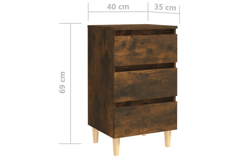 Sängbord med ben i massivt trä 2 st rökfärgad ek 40x35x69 cm - Brun - Möbler - Bord