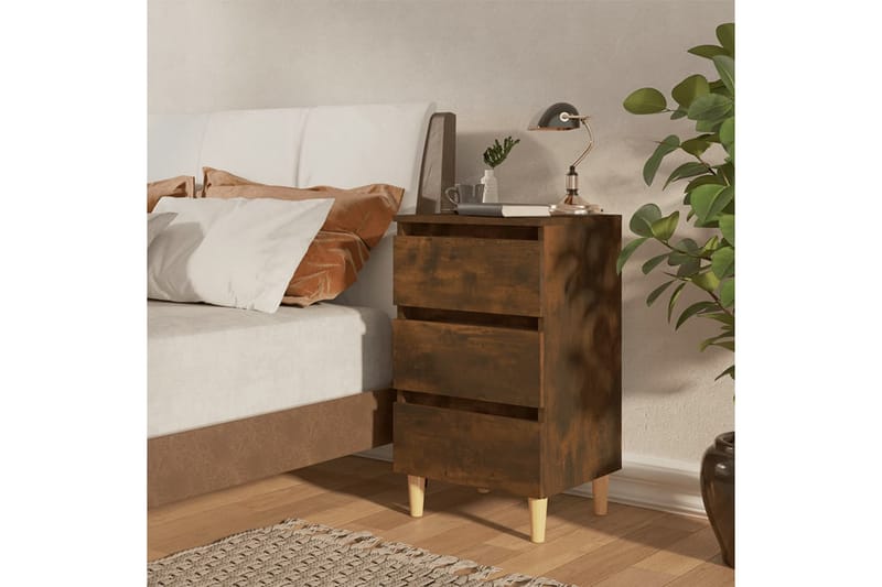 Sängbord med ben i massivt trä 2 st rökfärgad ek 40x35x69 cm - Brun - Sängbord - Bord