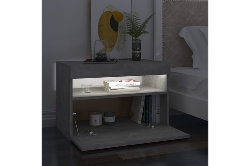 Sängbord med LED-belysning 2 st betonggrå 60x35x40 cm - Grå - Sängbord - Bord