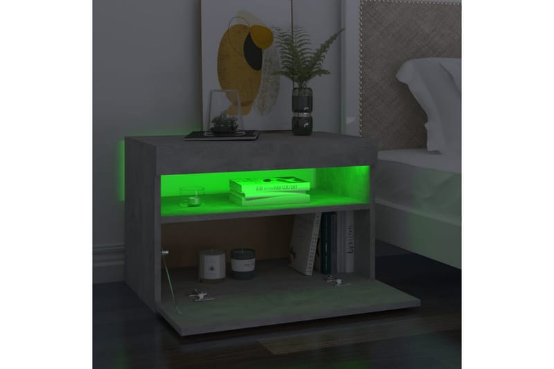Sängbord med LED-belysning 2 st betonggrå 60x35x40 cm - Grå - Sängbord - Bord
