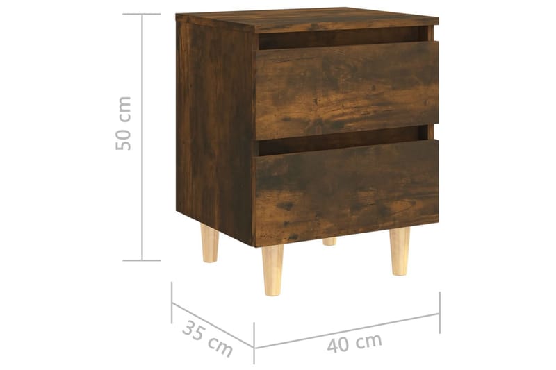 Sängbord med massiva träben rökfärgad ek 40x35x50 cm - Brun - Sängbord - Bord