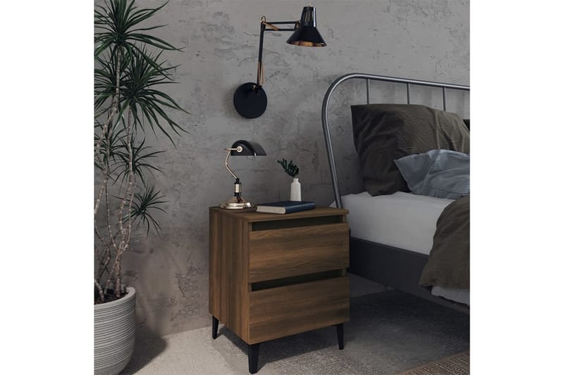 Sängbord med metallben brun ek 40x35x50 cm - Brun - Sängbord - Bord