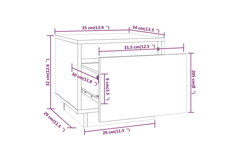 Sängbord svart 35x34x32 cm massiv furu - Svart - Sängbord - Bord