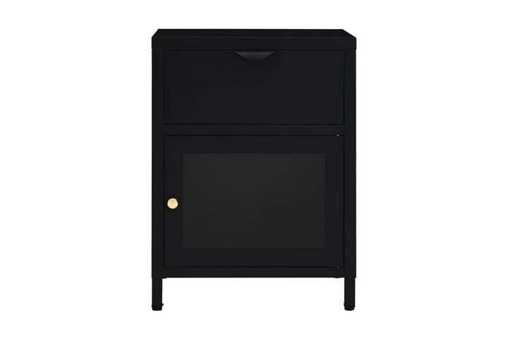 Sängbord svart 40x30x54,5 cm stål och glas - Svart - Sängbord - Bord