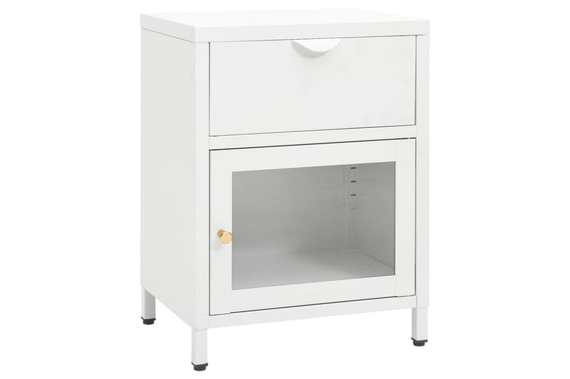 Sängbord vit 40x30x54,5 cm stål och glas - Vit - Sängbord - Bord