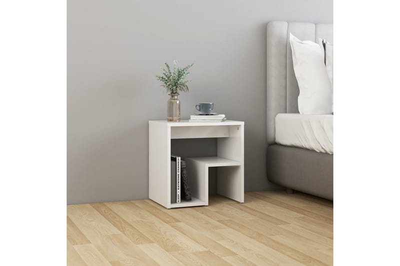Sängbord vit högglans 40x30x40 cm spånskiva - Vit - Möbler - Bord