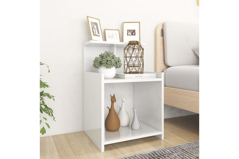 Sängbord vit högglans 40x35x60 cm spånskiva - Vit - Möbler - Bord