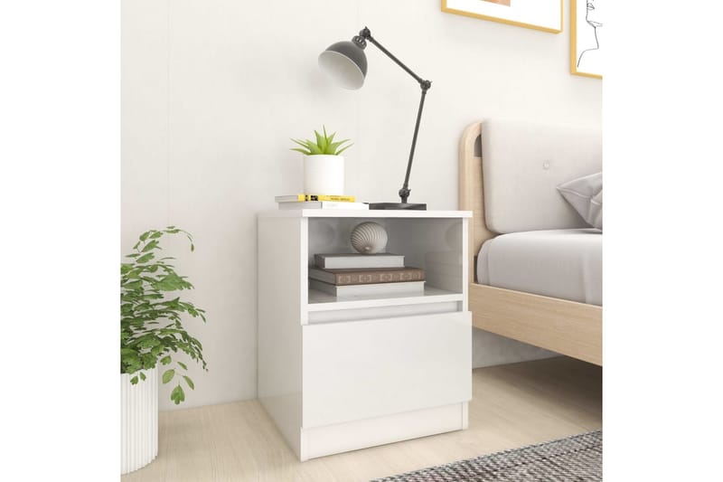 Sängbord vit höglans 40x40x50 cm spånskiva - Vit - Möbler - Bord