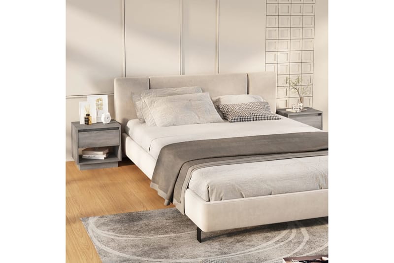 Sängskåp 2 st grå sonoma-ek 45x34x44 cm spånskiva - Grå - Sängbord - Bord