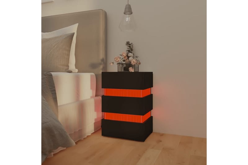 Sängskåp LED svart 45x35x67 cm spånskiva - Svart - Möbler - Bord