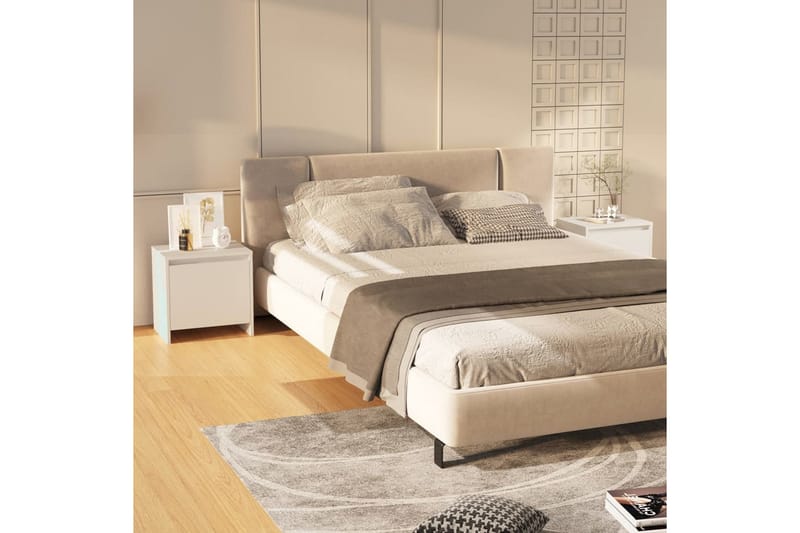 Sängskåp vit 2 st 45x34x44,5 cm spånskiva - Vit - Sängbord - Bord